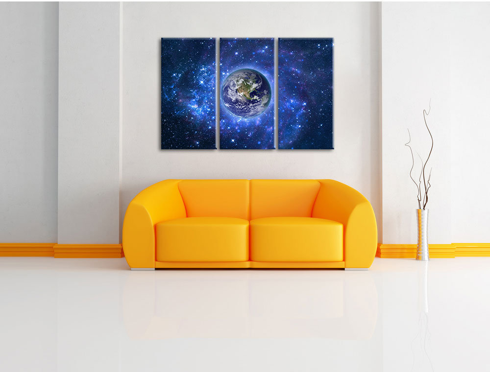 3-tlg. Leinwandbild-Set „Planet Erde im Weltraum“, Kunstdruck