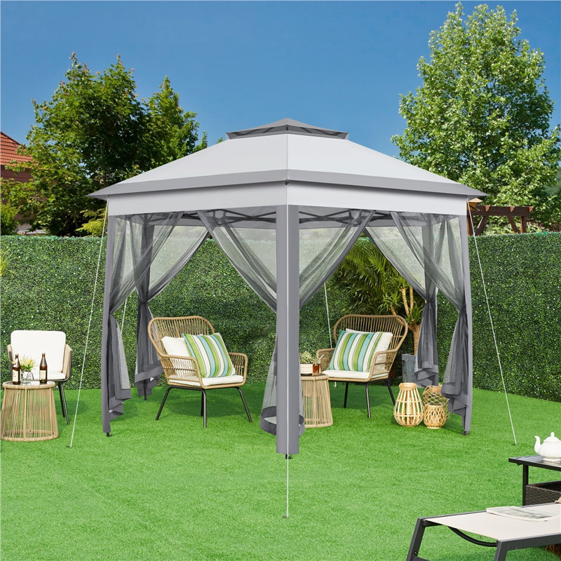 13 Ft. W x 11 Ft. D Weather-resistent Iron Patio Gazebo with sidewalls, Stainless Steel, Gray