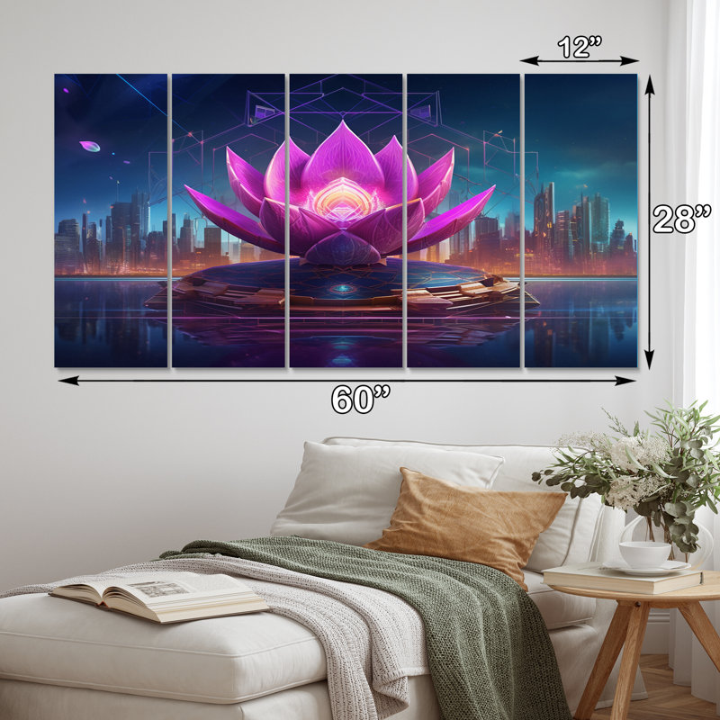 «Urban Enlightenment Blossoming Lotus», impression d'art mural Lotus - 5 panneaux égaux