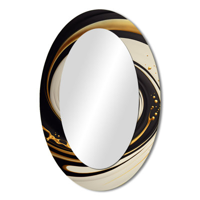 Black, Silver And Gold Blending Swirls I - Large Oval Wall Mirror On Metal