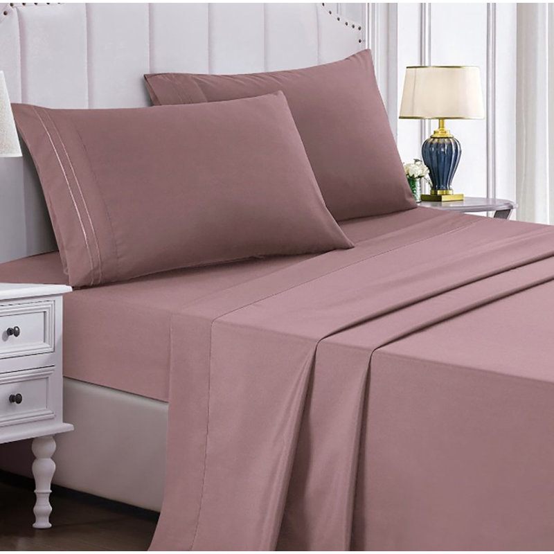 Sheet Set 2000 Embroidery Soft Cozy 14" Deep Pocket, King Sheet Set with Fitted Sheet + 2 Pillowcases, Rose