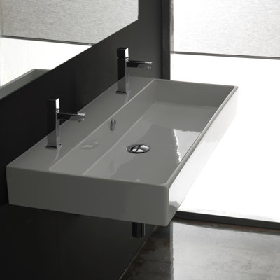 WS Bath Collections Unlimited 17.7'' Gloss Gray Ceramic Rectangular Bathroom Sink with Overflow