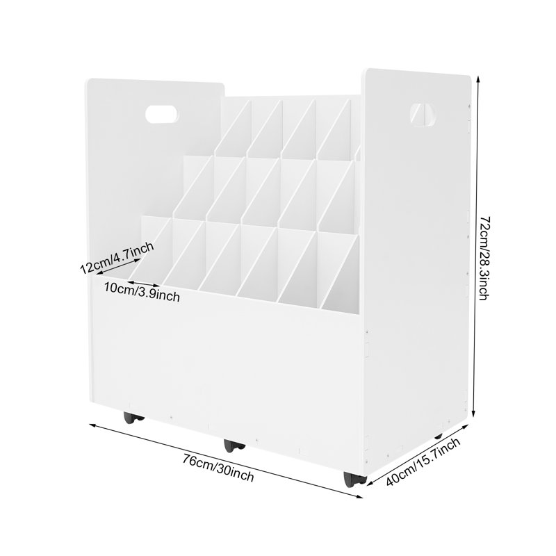 21 Slots Roll Files Storage Organizer With Wheels, White