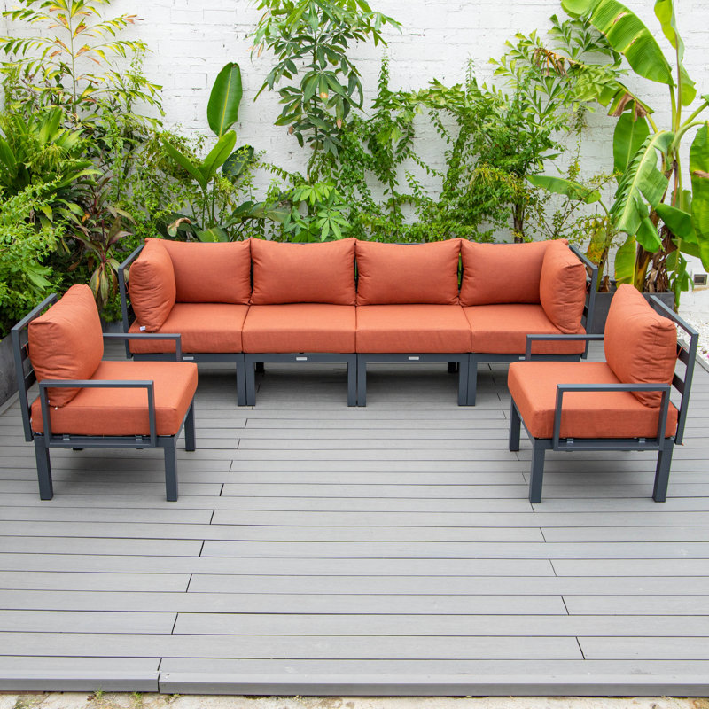 Ensemble modulaire d'extérieur 6 pièces Chelsea - Ensemble de conversation en U thermolaqué en aluminium avec coussins amovibles