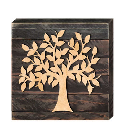 Décoration murale arbre généalogique monté sur un panneau en bois rustique