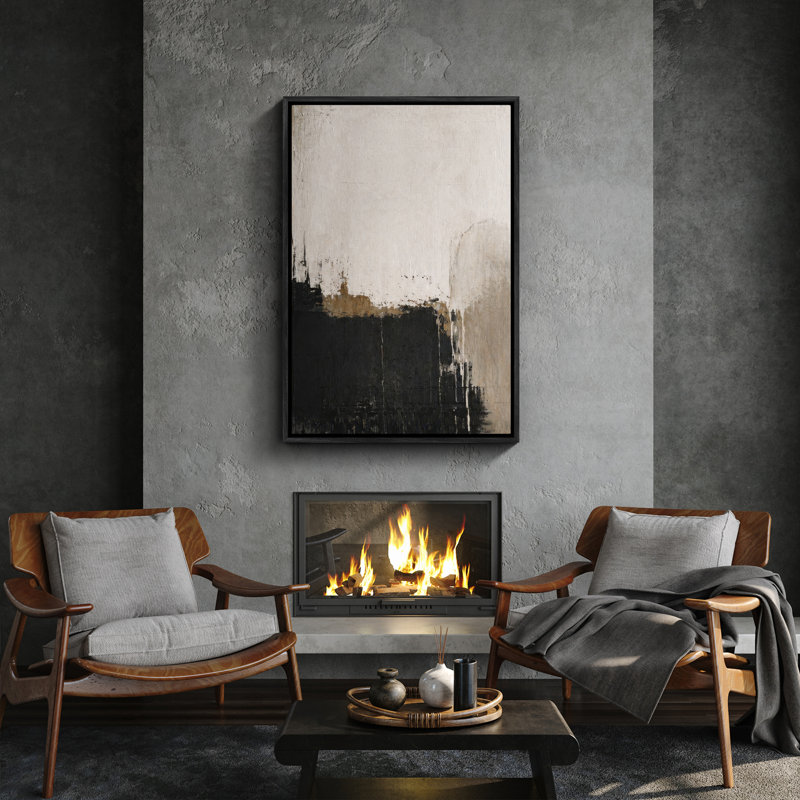 Doux ivoire beige et noir abstrait bloc minimaliste chambre à coucher, impression encadrée, art mural, 36" H x 24" W, Black