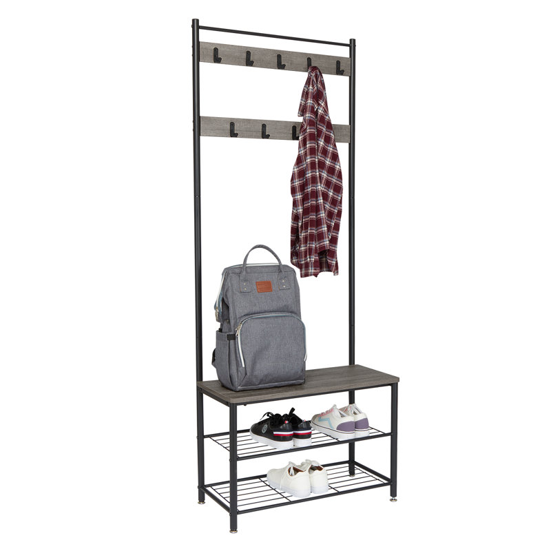 Allenton 70 cm W Hall Tree with Storage Bench and Shoe Storage, Gray/Black