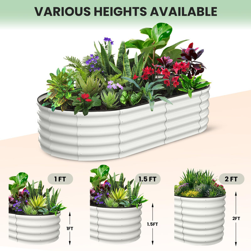 Metal Raised Garden Bed, Beige, 30cm H x 180cm W x 90cm D