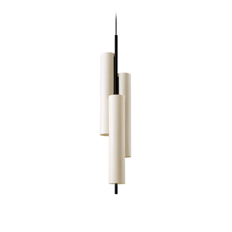 Black Note Triplet Suspension Light - DIMTRIAC LED - Rounded Tube, Matte Black, Ivory White
