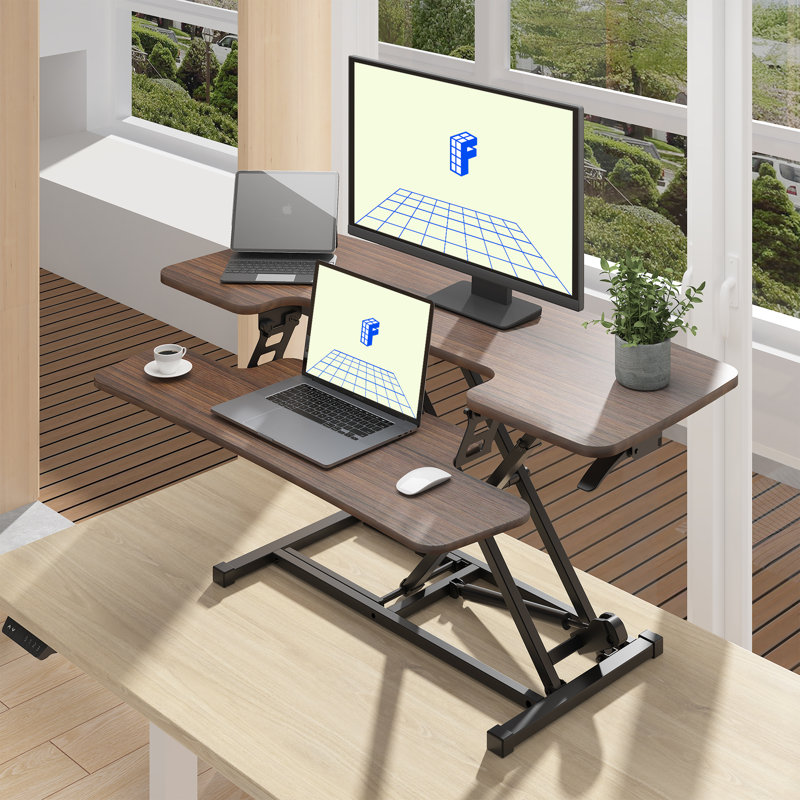Convertisseur de bureau avec plateau à clavier amovible, H 19,6 po x l 36 po x P 16 po, Noyer / noir