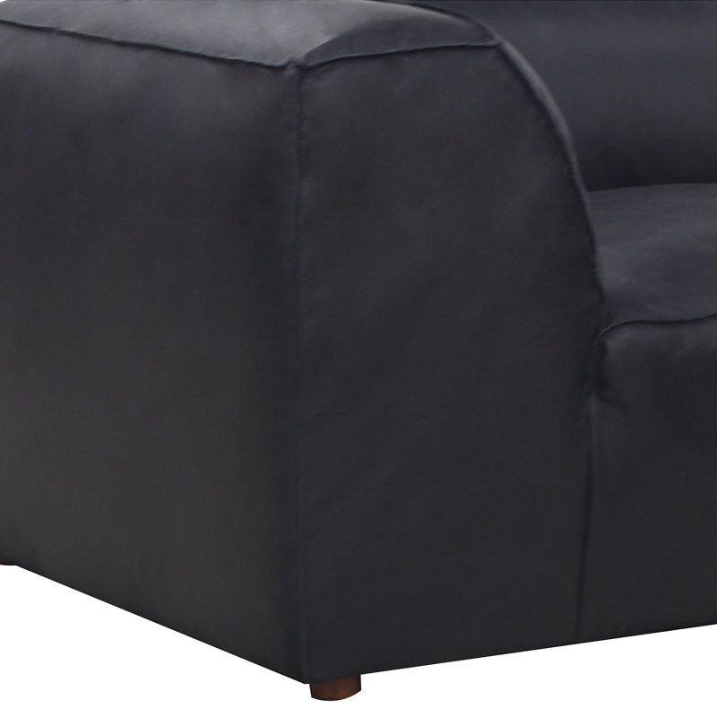 Fauteuil d'angle en cuir véritable Foley, Cuir de grain supérieur noir