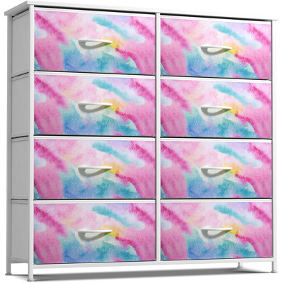  Dresser with 8 Drawers with Steel Frame, Wood Top, and Fabric Bins - Watercolors Tie Dye