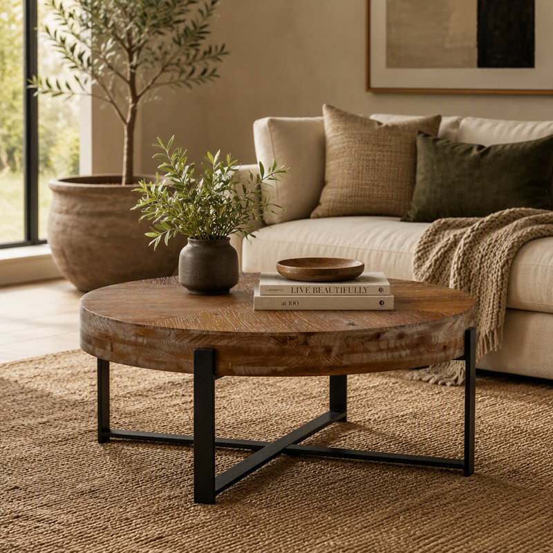 Table basse ronde rétro, L 31,29 po, Noir