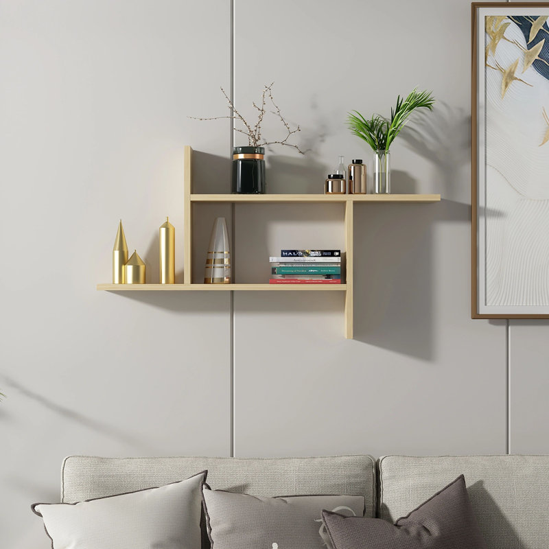 Conal 2 Piece Tiered Floating Shelf, Oak