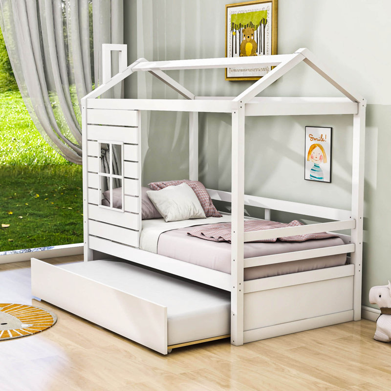 Balqees Twin Size House Daybed with Trundle, White