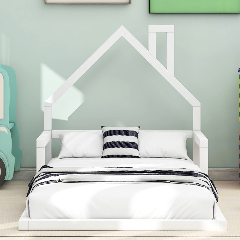 Lit simple blanc avec tête de lit en bois massif + jolie chambre à coucher qui rehausse l'attrait visuel, Lit simple, Blanc
