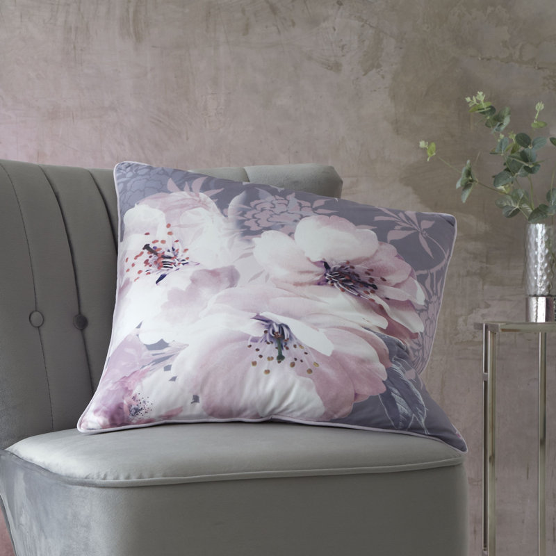 Dramatic Floral Cushion with Filling, Grey