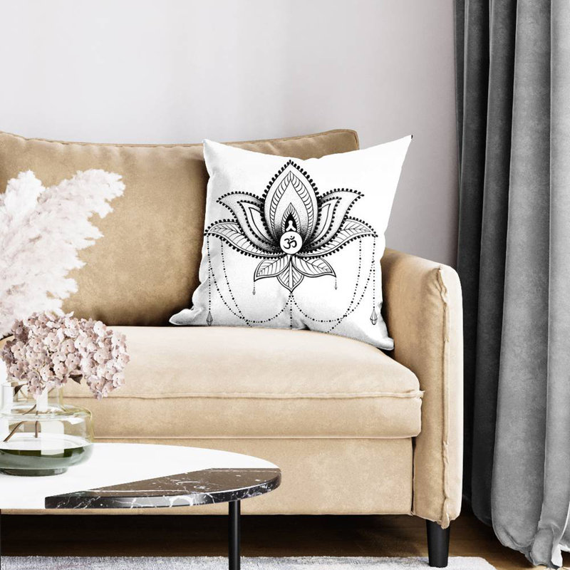 Ethnic lotus ornament - 20"x20" Throw pillow cover - Poly twill - Print on demand