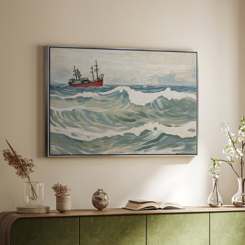 Impression nautique rétro-VI, H 17 po x l 25 po x P 2 po, Toile argentée avec cadre flottant