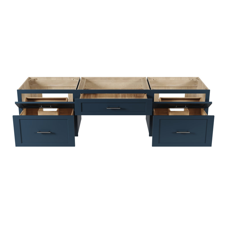 Ensemble de meuble-lavabo mural flottant double 78 po avec bureau Disar, Bleu