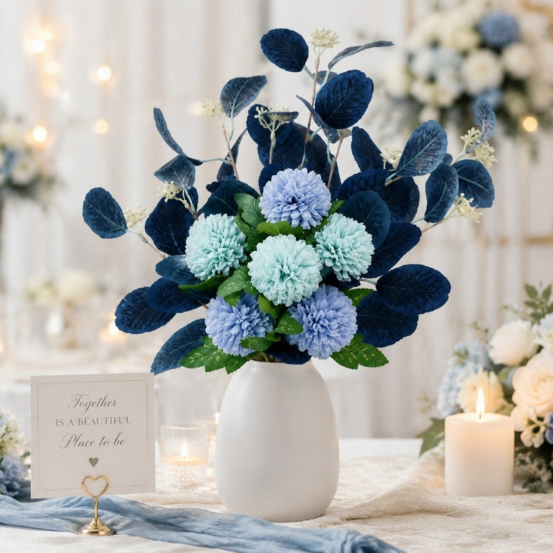 Silk Chrysanthemum Arrangement, Blue/Green