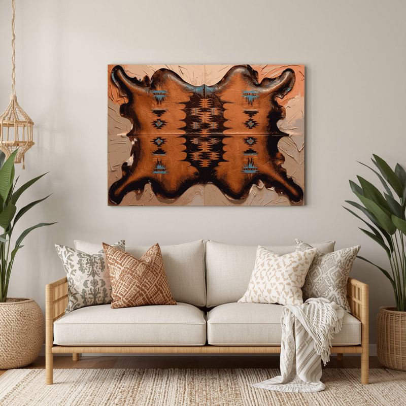 Art mural en métal brun de style sud-ouest, peau de buffle, brun, H 96 po x l 120 po x P 0,05 po