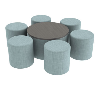 Pro Series Dry-Erase 30" Round Ottoman Table with Round 18" H Seating, 7-Piece Set