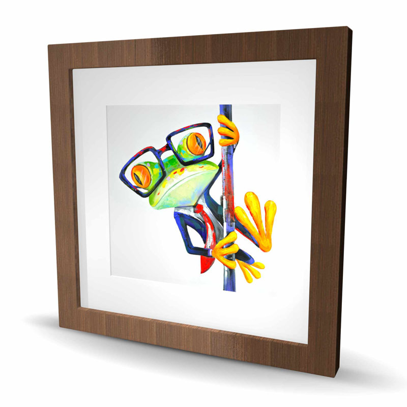 Drôle de grenouille avec lunettes - reproduction contemporaine encadrée verte