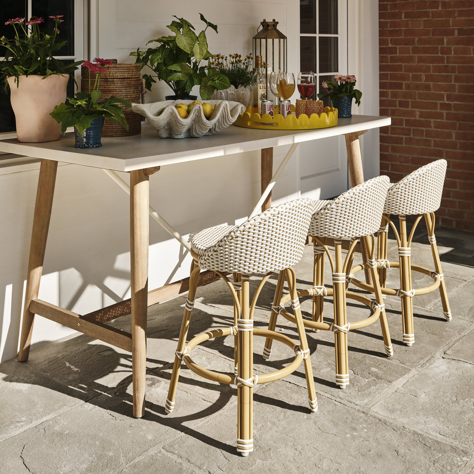 Ellie Woven Stool, White/Beige