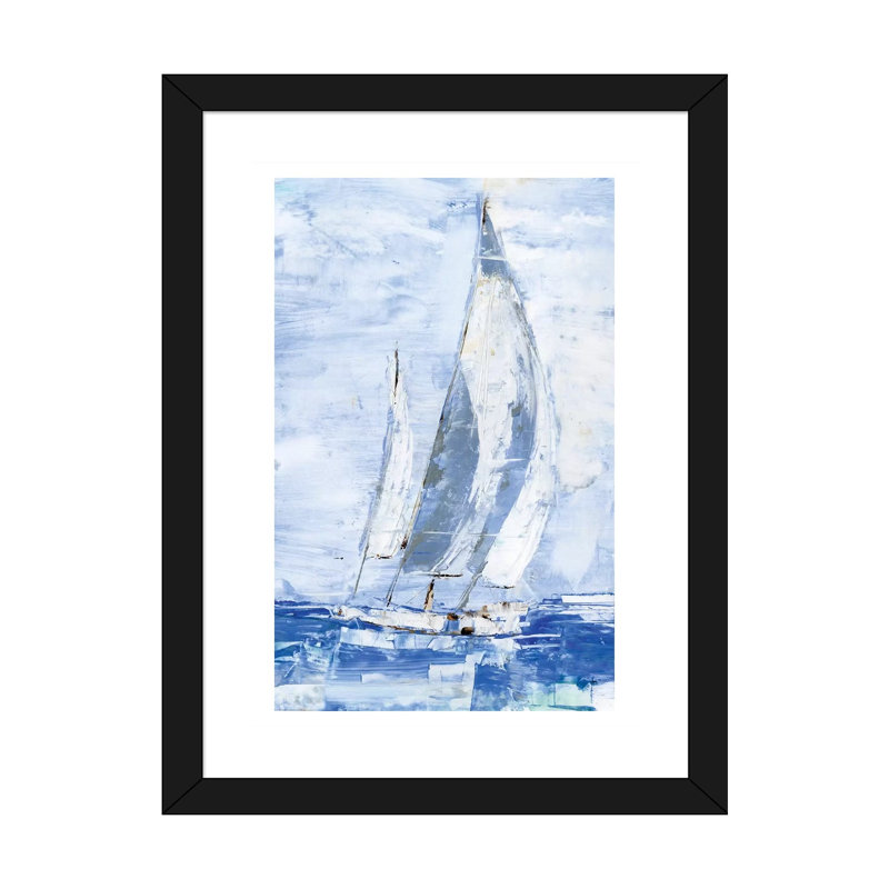 «Blue Sails II» par Ethan Harper - reproduction d'art, H 24 po x l 16 po x P 1 po, Papier encadré noir, Blanc