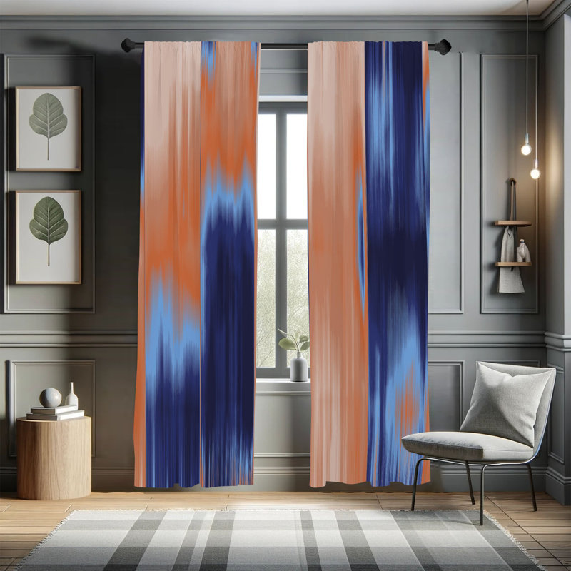 Microfiber Floral Semi-Sheer Rod Pocket Curtain Panels, 28" W x 63" L, Navy