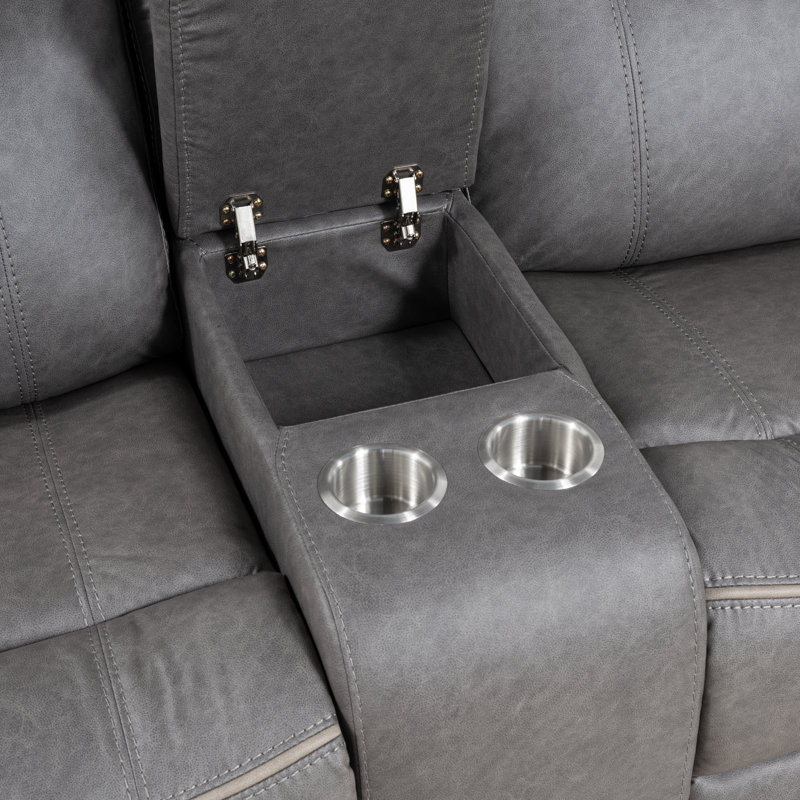 Modern 79" Wide Leatherette Manual Reclining Loveseat with Cup Holders & Storage Console，2-Seater Recliner，with Comfortable Foam & Pocket Coil Seating