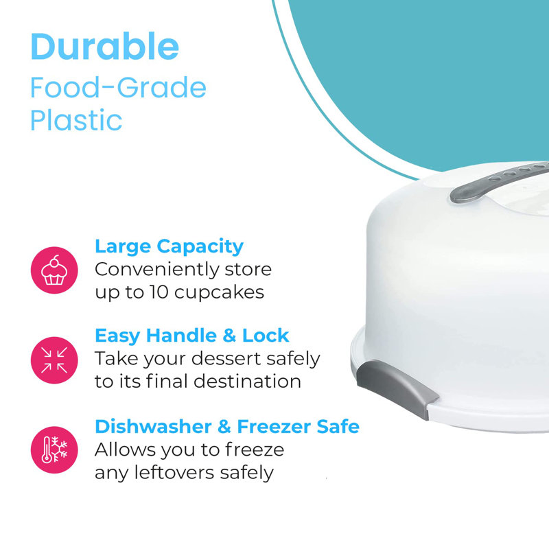 Cake Carrier Storage Container With Lid & Locking Handles For 12 Inch Layer Cake White Dome For Transporting Cakes & Desserts