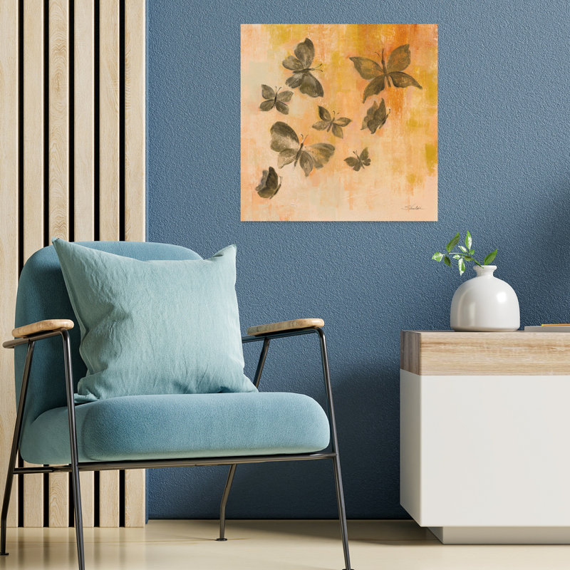 «Butterfly Silhouettes I», art fantaisiste de papillon contemporain, H 18 po x l 18 po