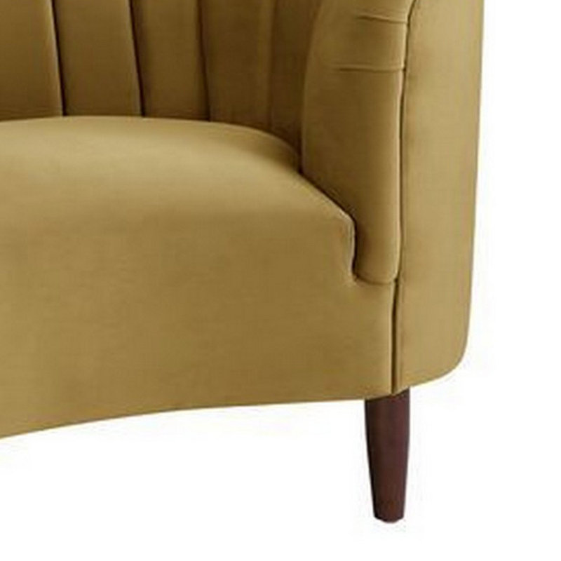 Chaise avec capitonnage à rainures verticales et conception incurvée, Velours jaune