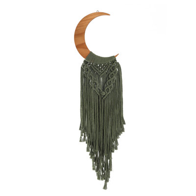 Macrame Wall Hanging Boho Moon Decor, Bohemian Crescent Wooden Ornament With Long Tassel, Handmade Unique Wood Tapestry Home Decoration Wall Art Gift For Dorm Bedroom Nursery Living Room
