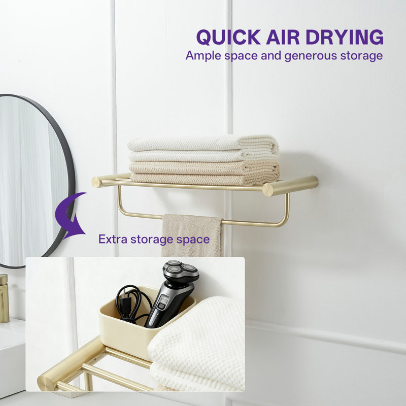 4-Piece Bath Hardware Set With 24 In. Towel Rack, Toilet Paper Holder And Towel Hook In  Brushed Gold, Brushed Gold