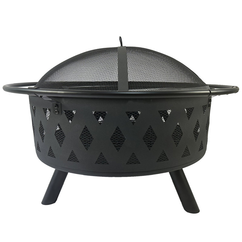 Metal Wood Burning Fire Pit - Round Design With Weather- Accessories And For Courtyards Rust- Cover Backyards