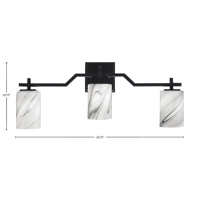 Barre de bain Headland illustrée d'un verre tourbillon onyx de 6 po, Noir, Trois lumières