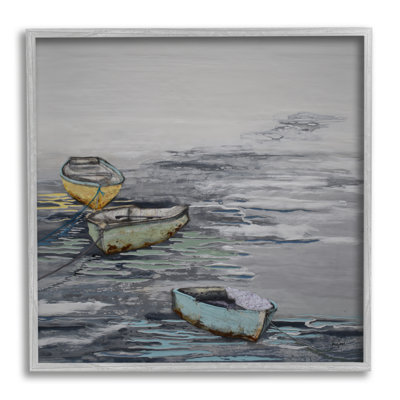 " Three Rowboats Floating Ocean Waves Layered Collage " by Stacy Gresell Painting Print