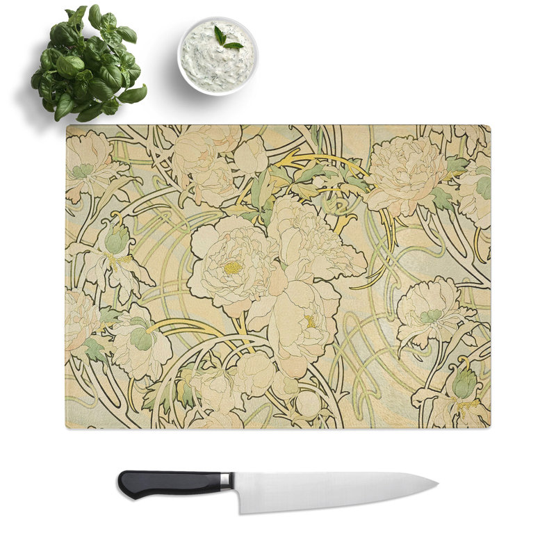 Peonies by Alphonse Mucha Chopping Board, 0.4cm H x 20cm W x 28.5cm L