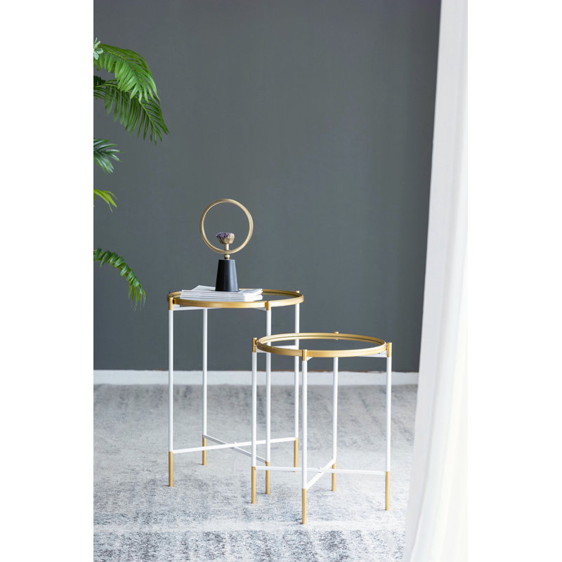 Ensemble de 2 tables d'appoint à miroir