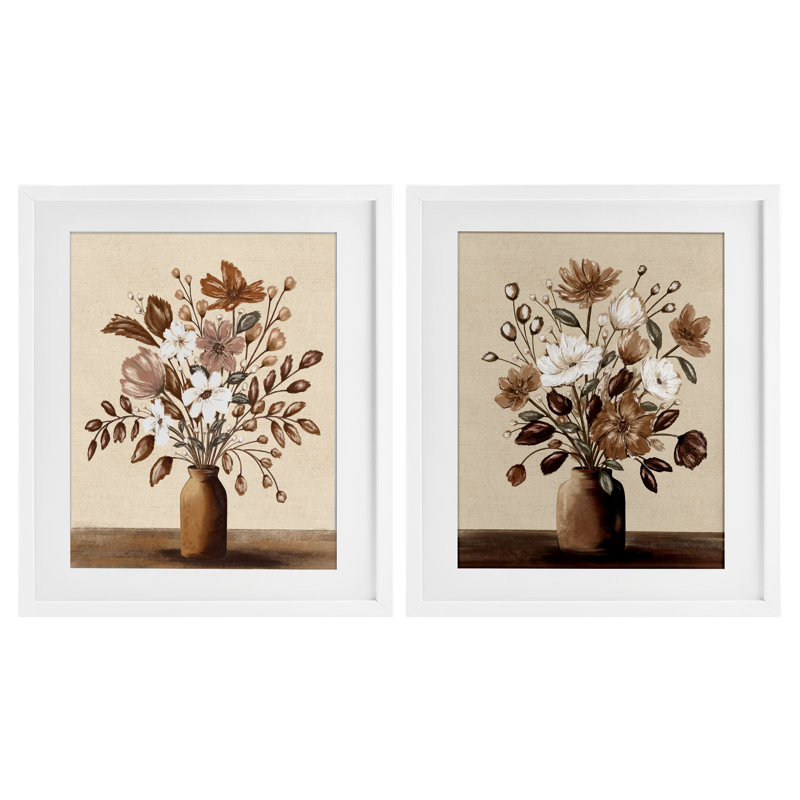 Ensemble de 2 vases Mocha Bouquet Vases, impression par Kristen Dalpiaz, H 21 po x l 17 po, Cadre blanc côtier