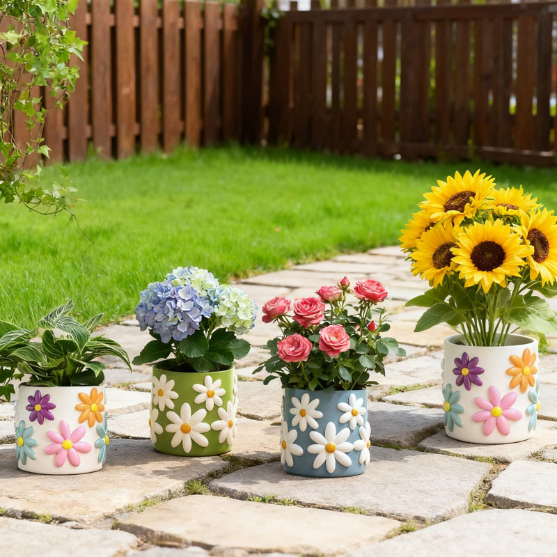 Jardinière décorative avec trou de drainage, pot de fleurs d'intérieur coloré à motif floral pour plantes grasses et plantes d'intérieur, décoration bohème moderne
