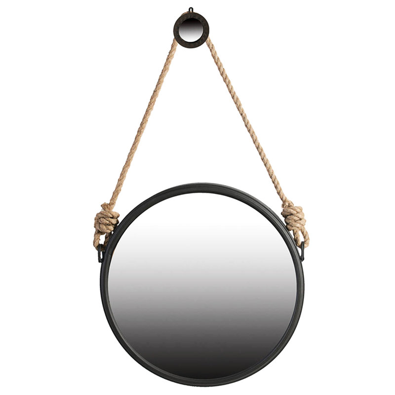Miroir d'entrée beau 19,5 po - Cadre en métal gris avec sangle de corde pour la salle de bain et la décoration murale