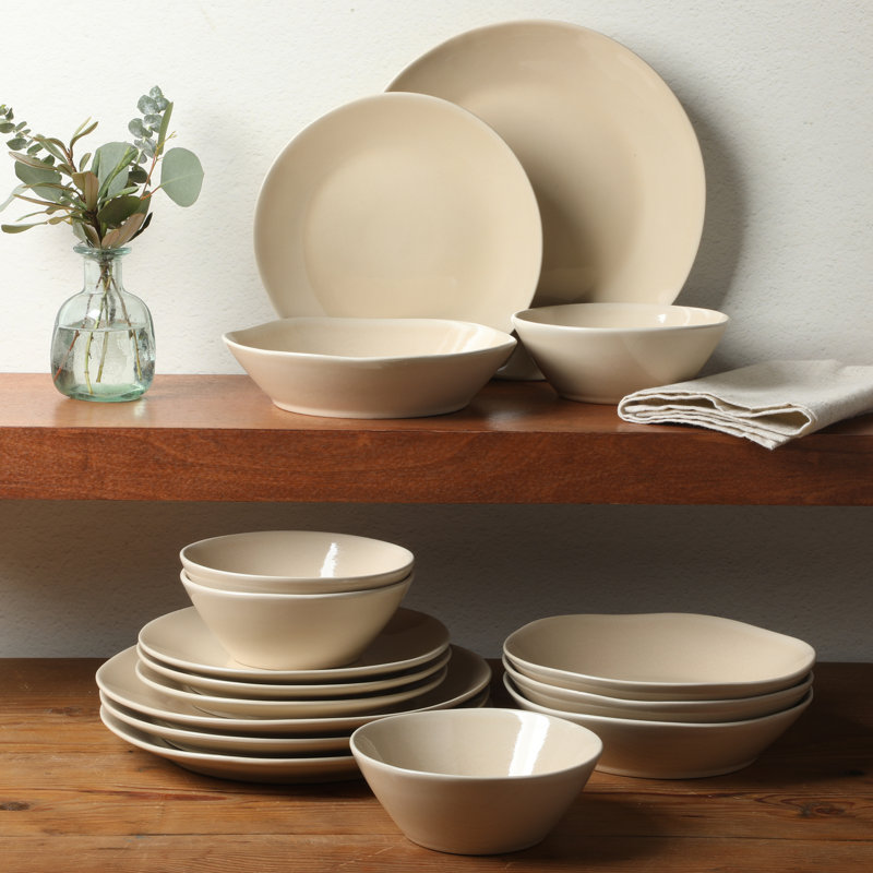 Bloomhouse Montecito Breeze 16 Piece (Service for 4) Double Plates and Bowls Stoneware Reactive Glaze Dinnerware Set - Laguna Dawn