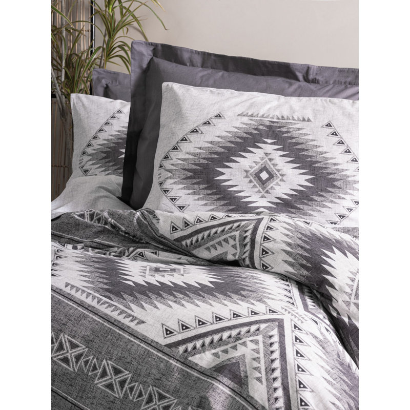 Premium Ranforce Single Quilt Cover Set, 63 x 87 | 100% Cotton, Anthracite & White | Includes 63 x 94 Flat Sheet & 20 x 28 Pillowcase | Machine Washable, Button Closure, Soft & Durable for Cozy Bedrooms
