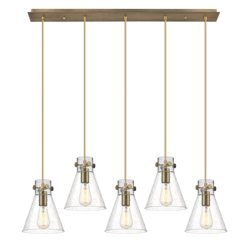 Luminaire suspendu conique à 5 lumières Amrith, Laiton brossé, Bullé
