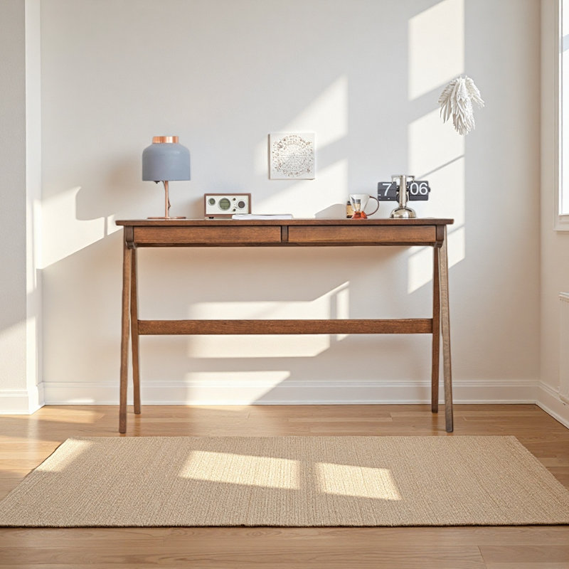 Modern Solid Oak Wood Desk, Walnut, 29.52" H x 39.37" W x 21.65" D