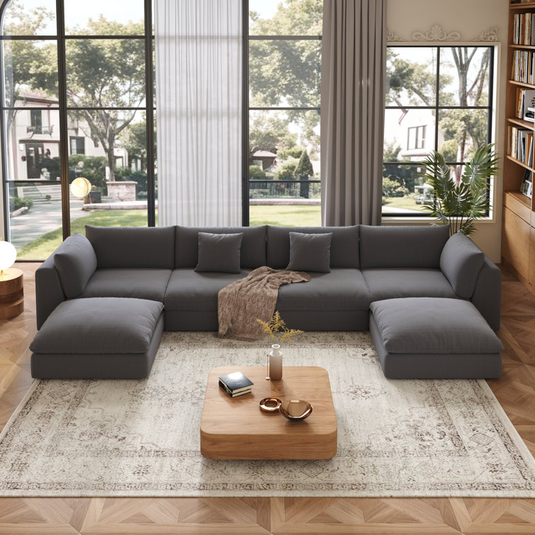 156.6'' Oversized U Shaped 6 Piece Modular Cloud Sectional Sofa with Two Ottoman
